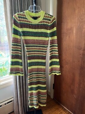 Ashley Stewart Green Brown Striped Maxi Dress